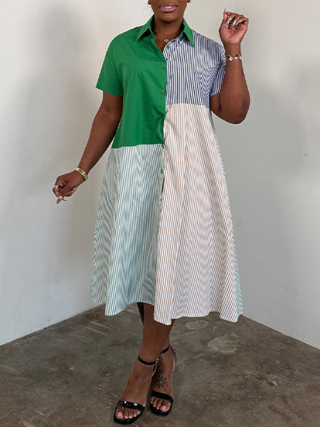 Stripe Combo Shirt Dress