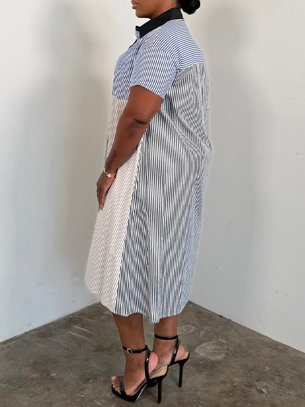 Stripe Combo Shirt Dress