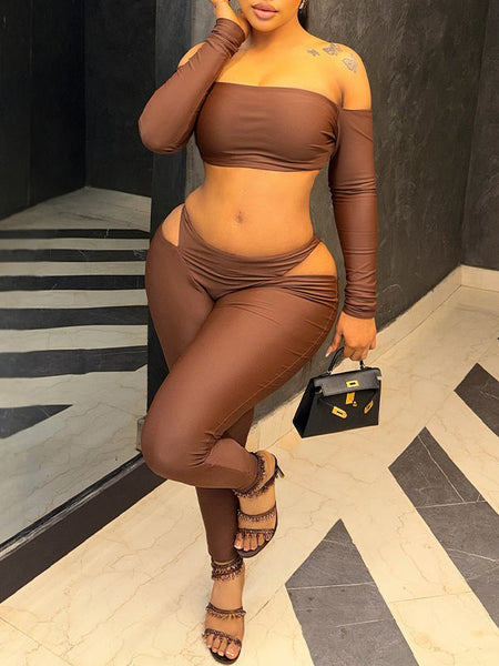 Off-Shoulder Crop Top & Cutout Pants Set