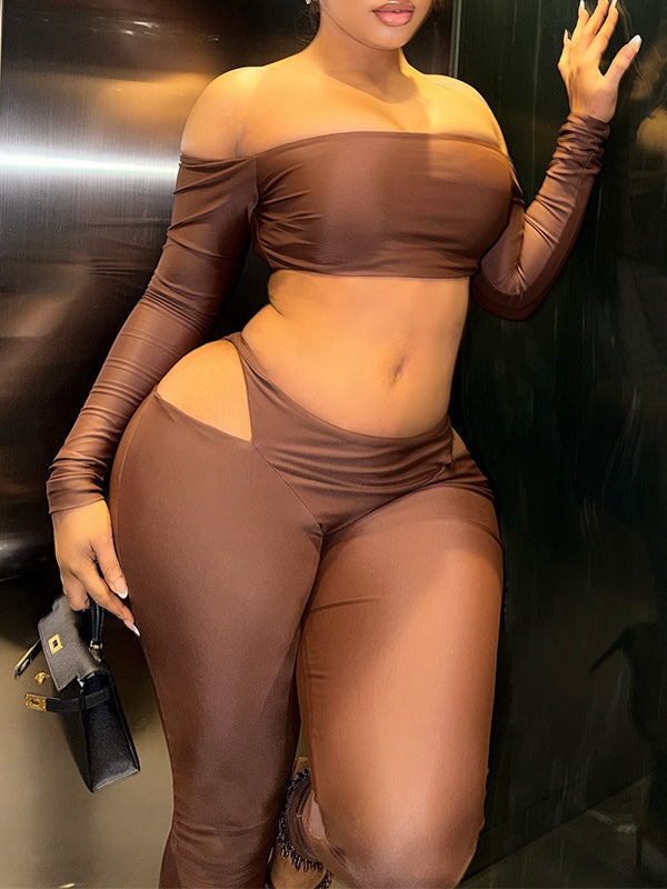 Off-Shoulder Crop Top & Cutout Pants Set