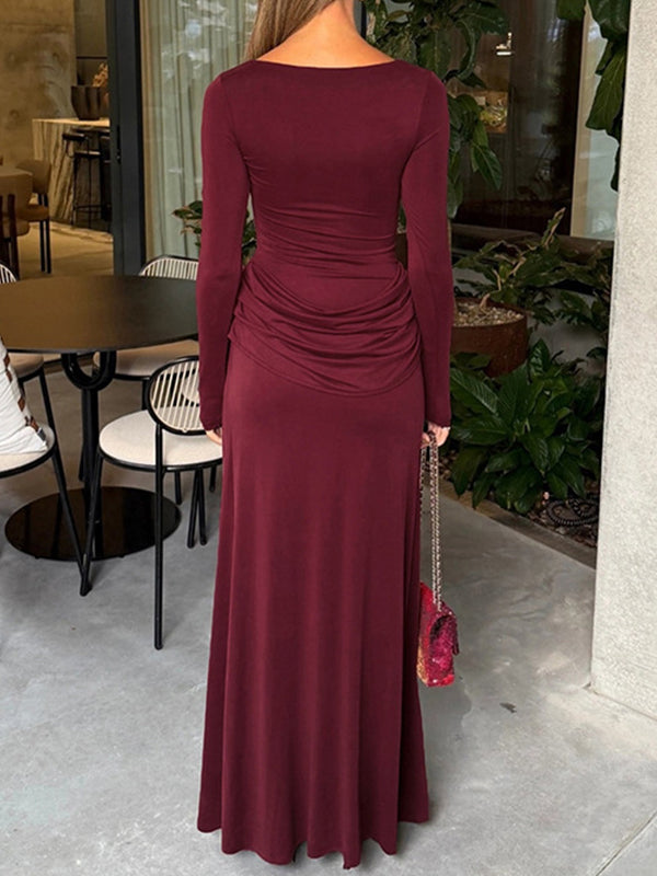 Solid Ruched Slit Dress
