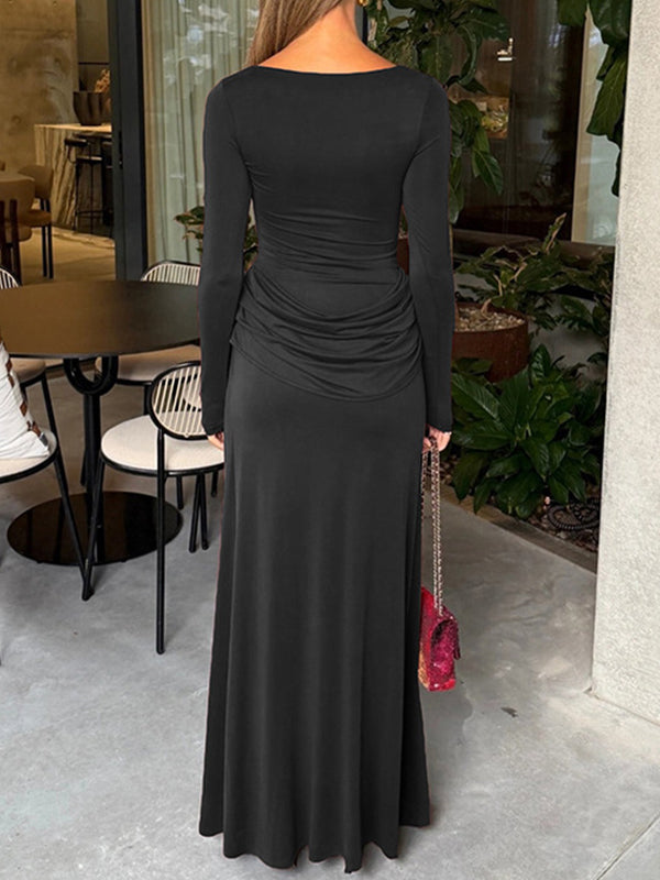 Solid Ruched Slit Dress