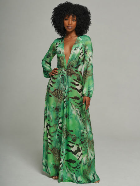 Printed V-Neck Maxi Dress