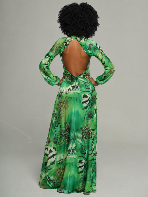 Printed V-Neck Maxi Dress