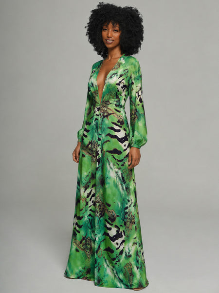 Printed V-Neck Maxi Dress