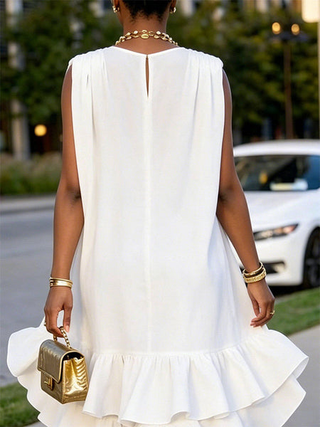 V-Neck Sleeveless Ruffle Dress