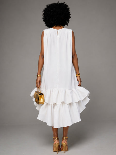 V-Neck Sleeveless Ruffle Dress