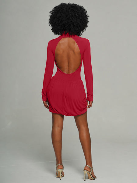 Solid Ruched-Combo Dress