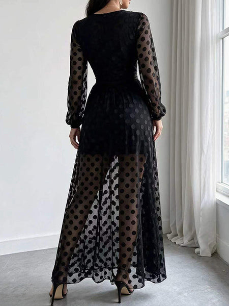Dot V-Neck Sheer Dress