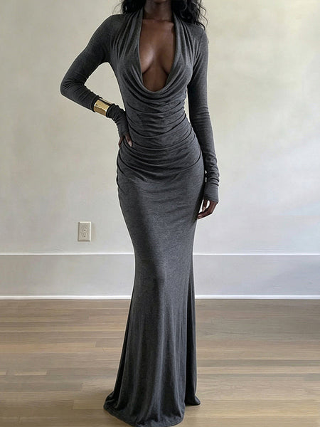 Solid Cowl-Neck Maxi Dress