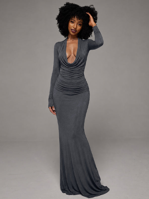 Solid Cowl-Neck Maxi Dress