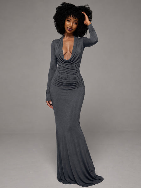 Solid Cowl-Neck Maxi Dress