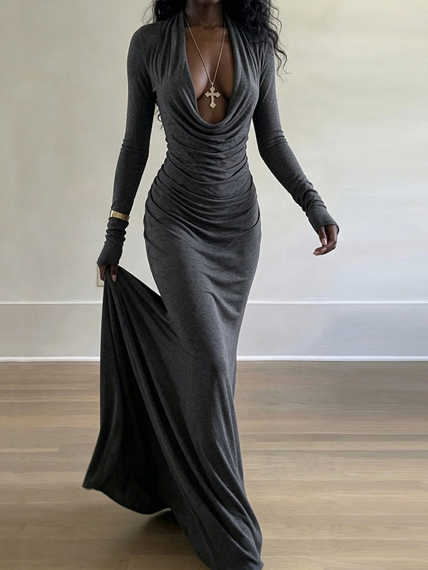 Solid Cowl-Neck Maxi Dress