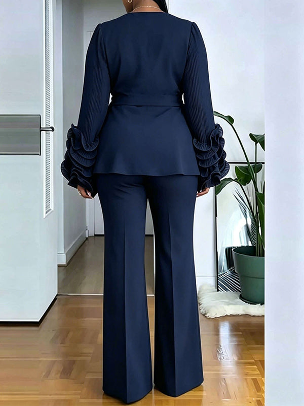 Ruffle-Sleeve Blazer & Pants Set