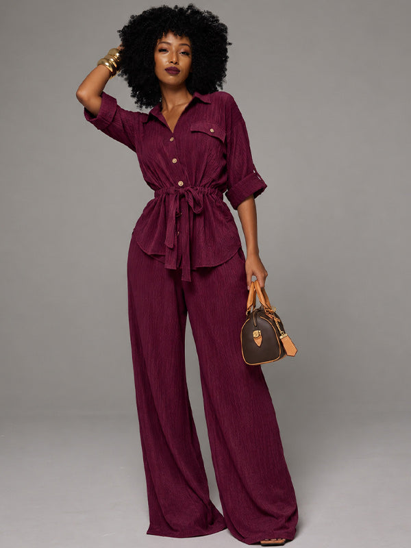 Solid Tied Shirt & Pants Set
