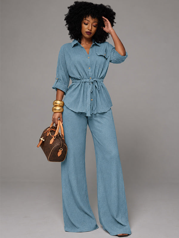 Solid Tied Shirt & Pants Set