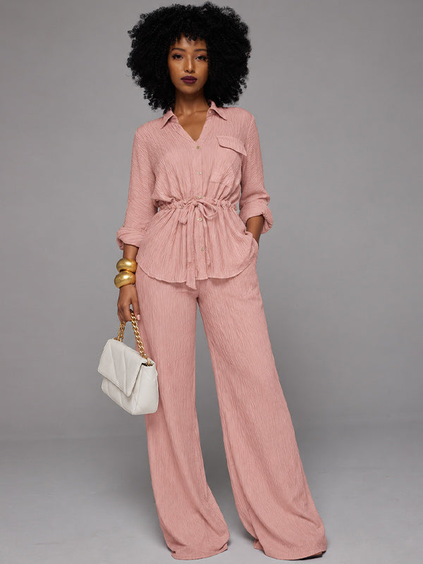 Solid Tied Shirt & Pants Set