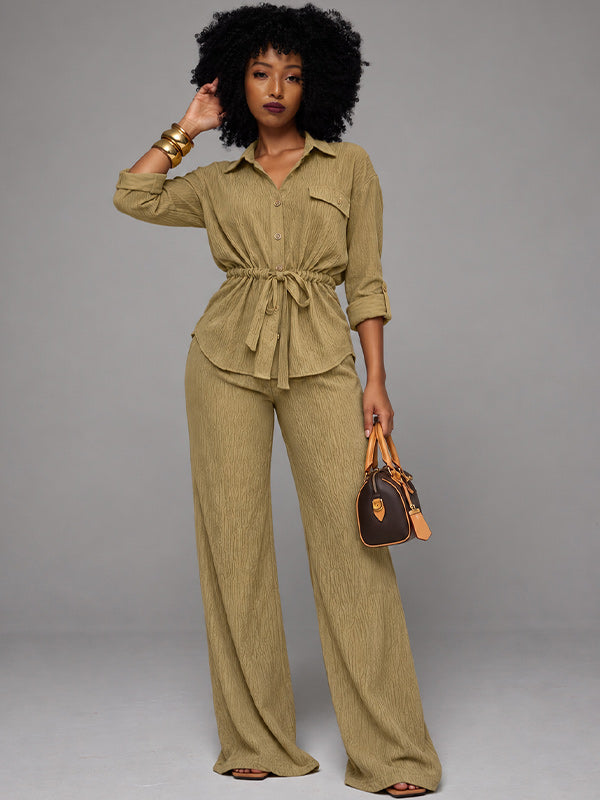 Solid Tied Shirt & Pants Set