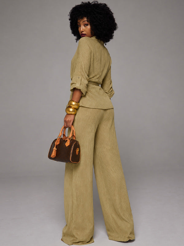 Solid Tied Shirt & Pants Set