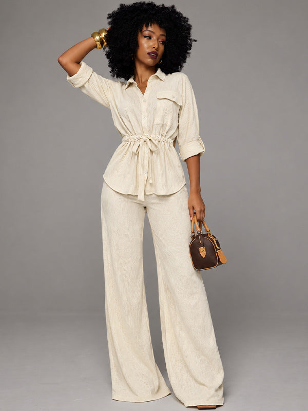 Solid Tied Shirt & Pants Set