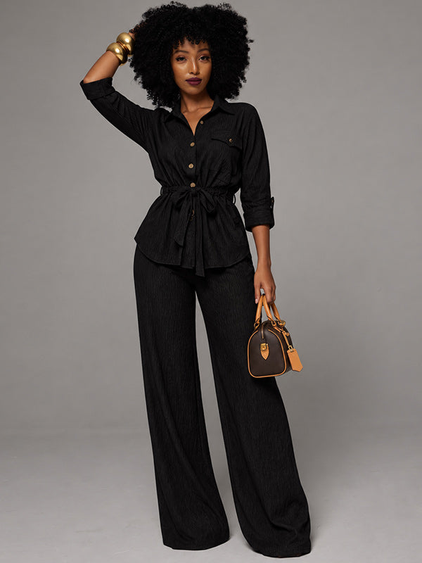 Solid Tied Shirt & Pants Set
