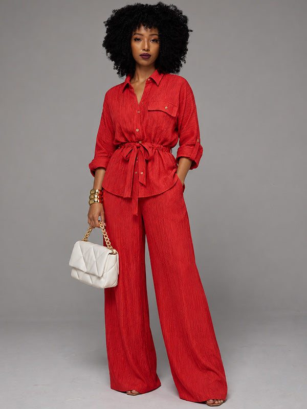 Solid Tied Shirt & Pants Set