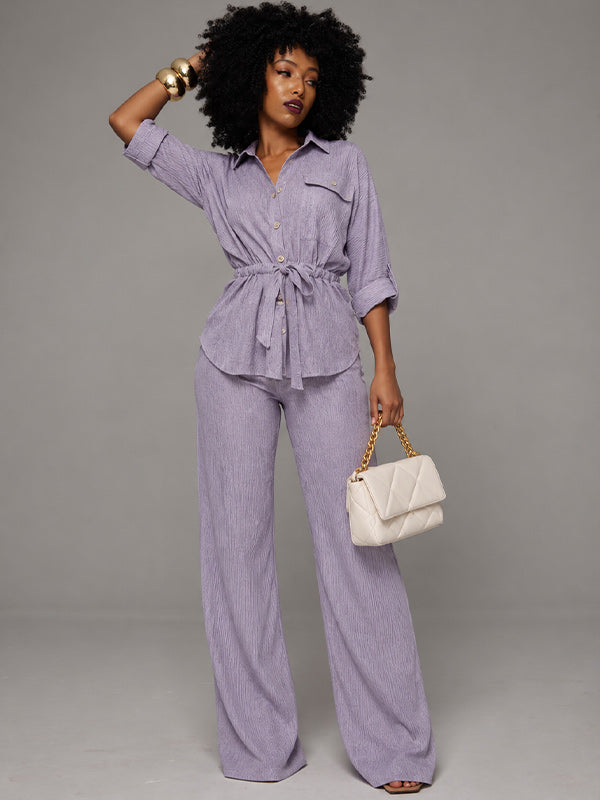 Solid Tied Shirt & Pants Set