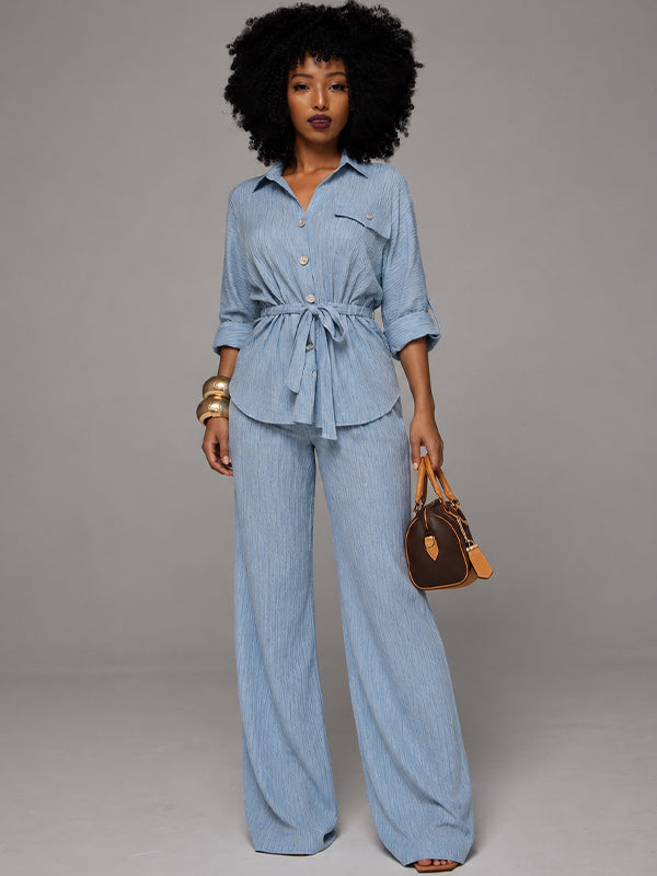 Solid Tied Shirt & Pants Set