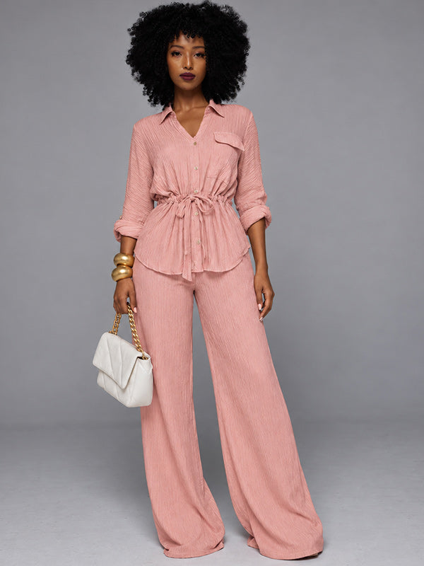 Solid Tied Shirt & Pants Set