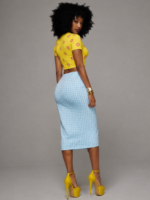 Printed Button-Front Top & Skirt Set