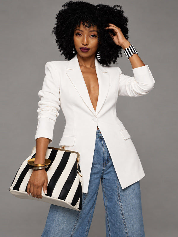 Lace-Combo Tied-Back Blazer