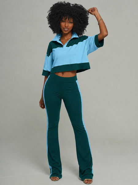 Two-Tone Polo Top & Pants Set