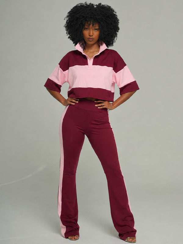 Two-Tone Polo Top & Pants Set