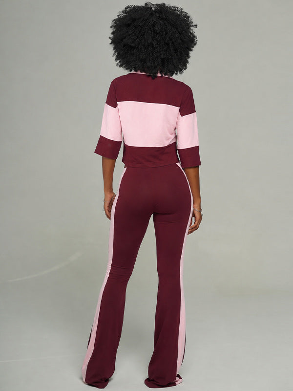 Two-Tone Polo Top & Pants Set
