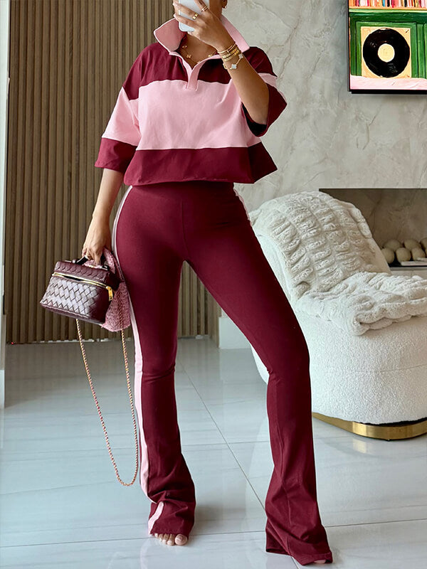 Two-Tone Polo Top & Pants Set