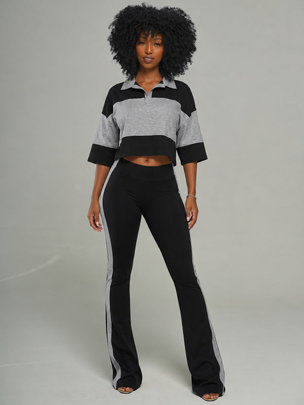 Two-Tone Polo Top & Pants Set