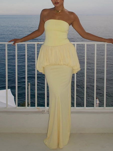 Pleated Combo Strapless Dress