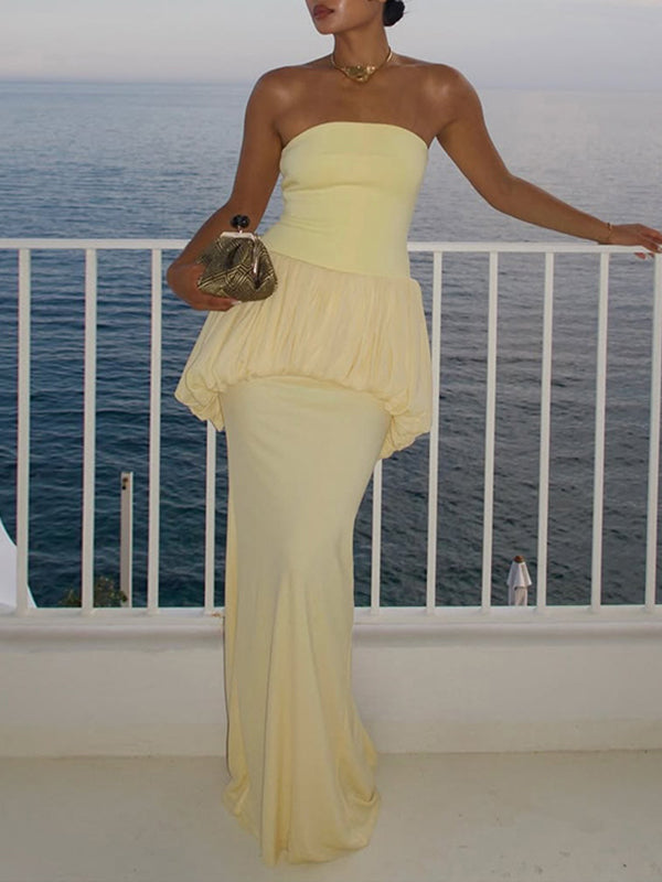 Pleated Combo Strapless Dress