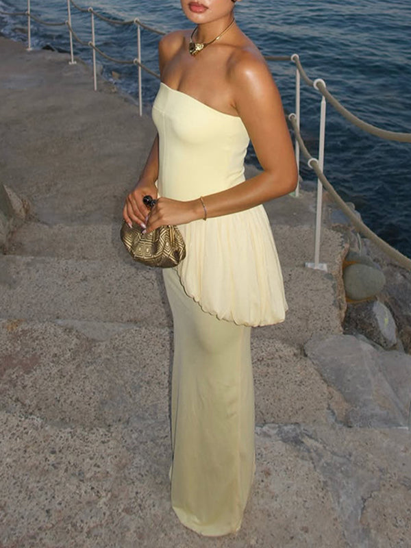 Pleated Combo Strapless Dress