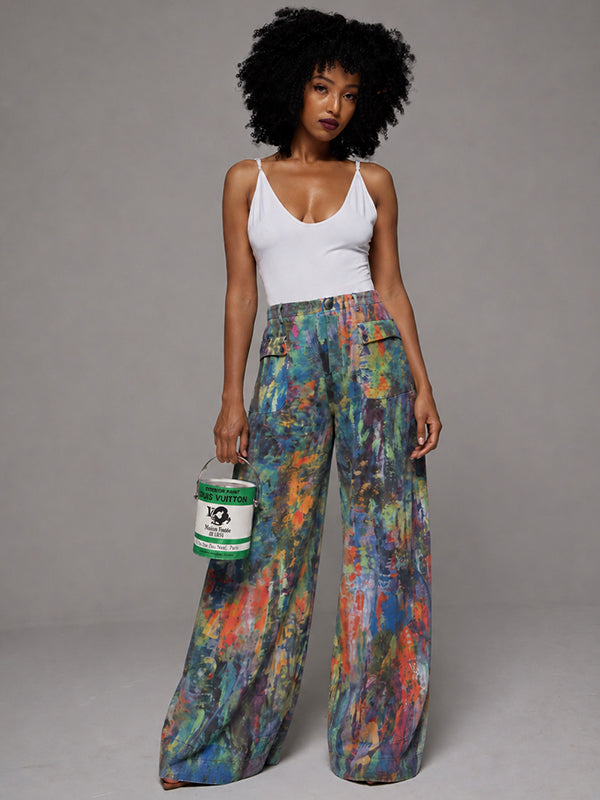 Printed Wide-Leg Cargo Pants