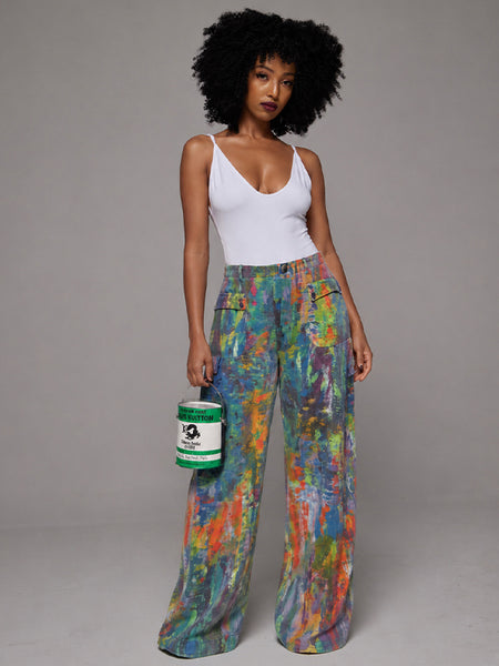 Printed Wide-Leg Cargo Pants