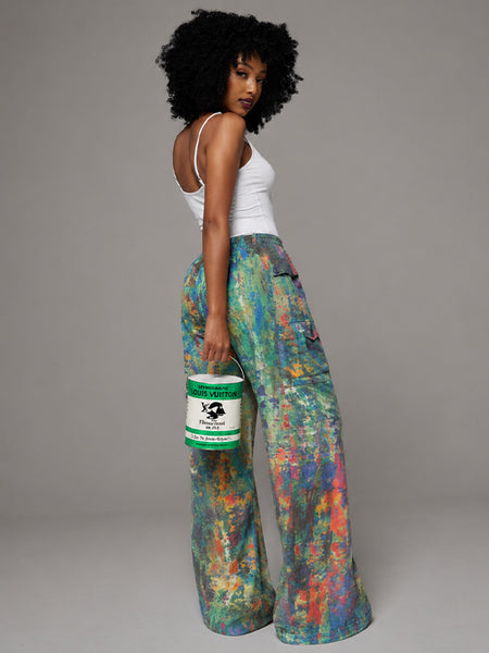 Printed Wide-Leg Cargo Pants