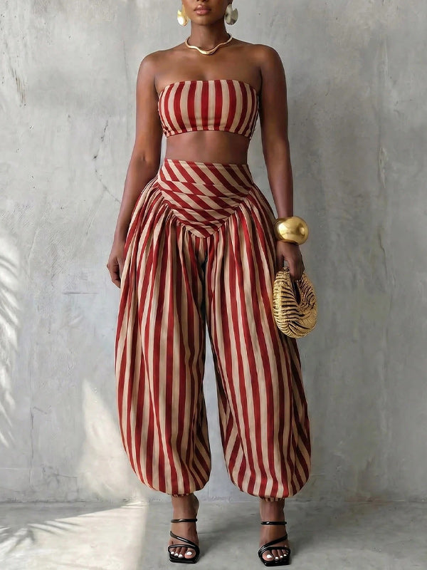 Stripe Tube Top & Bloomer Pants Set