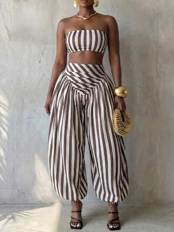 Stripe Tube Top & Bloomer Pants Set