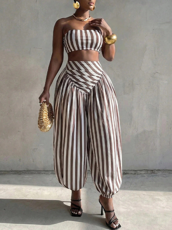Stripe Tube Top & Bloomer Pants Set