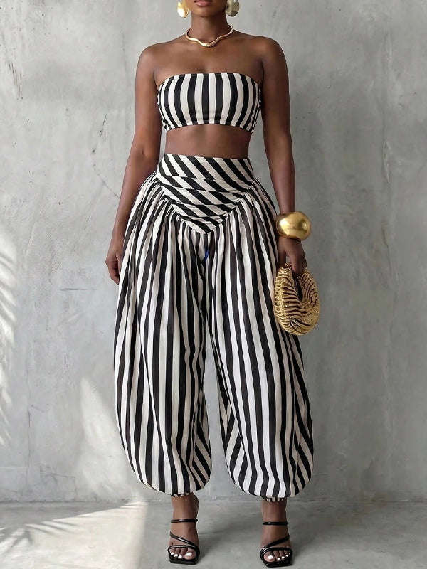 Stripe Tube Top & Bloomer Pants Set