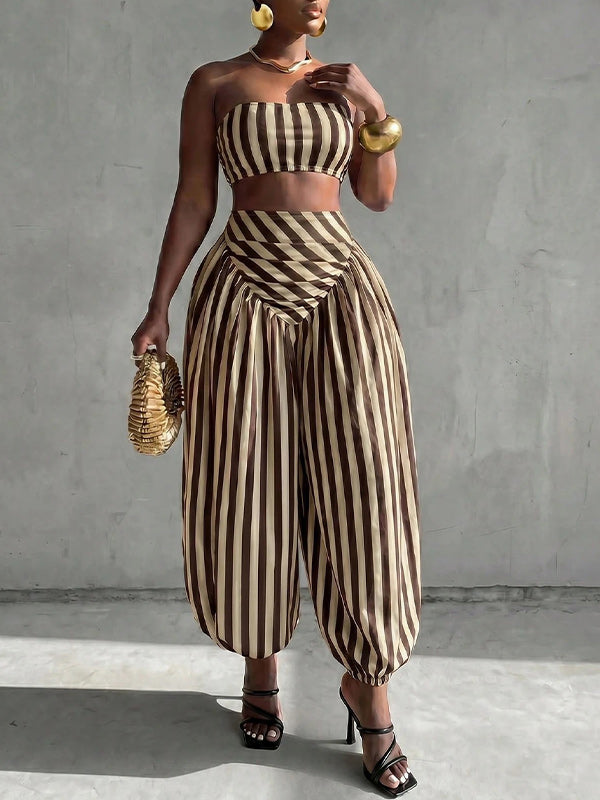 Stripe Tube Top & Bloomer Pants Set