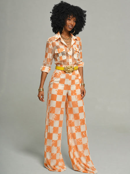 Plaid Shirt & Wide-Leg Pants Set