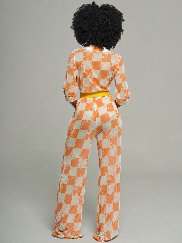 Plaid Shirt & Wide-Leg Pants Set
