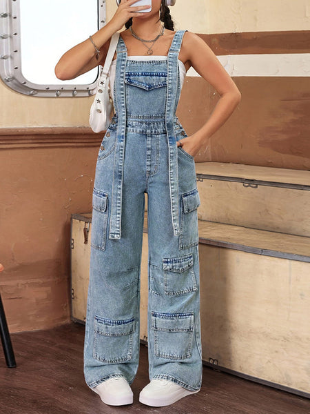 Denim Sleeveless Cargo Jumpsuit